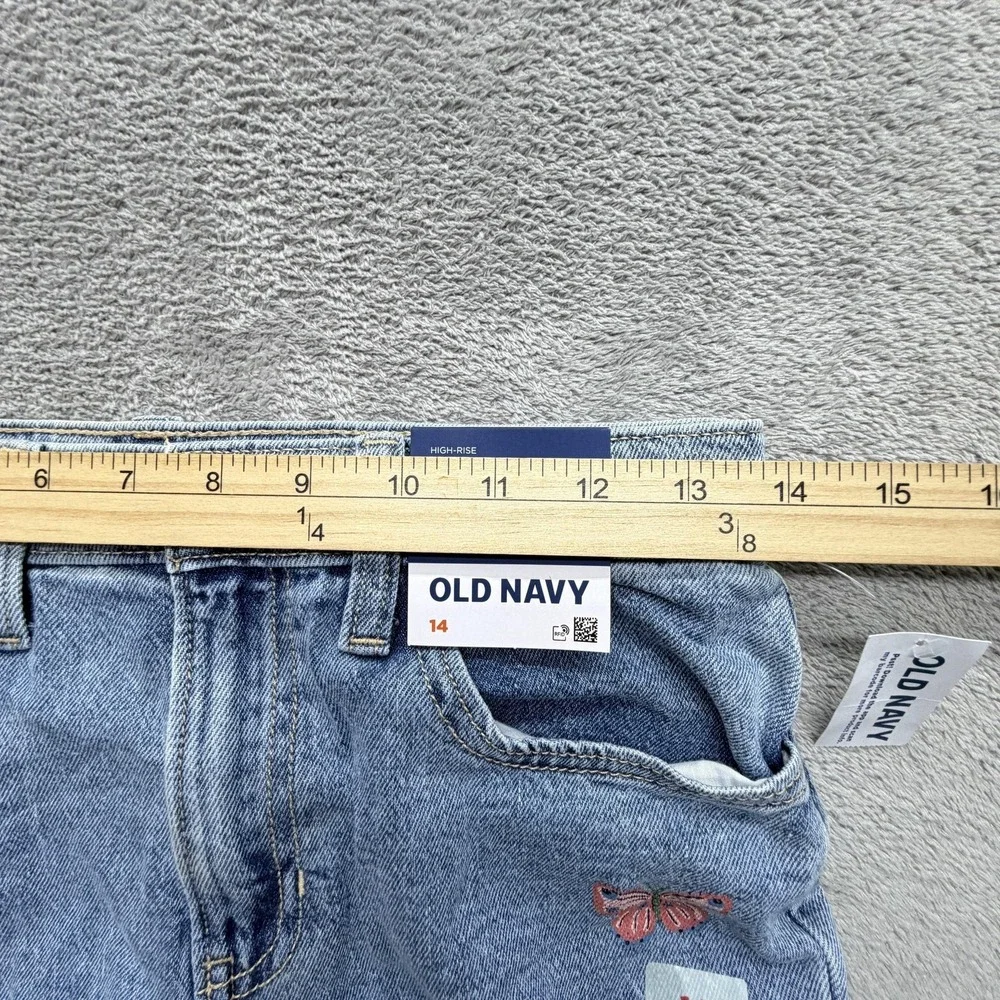 Old Navy Jeans Girls 14 Blue Flared High-Rise Adjustable Waist Embroidered